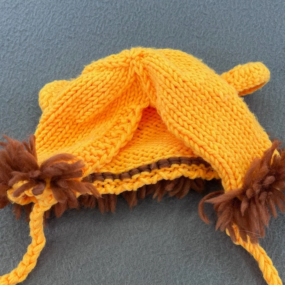 Handmade Unisex Baby Lion Costume Knit Hat and Shorts Set Orange Newborn Safari